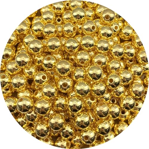 200pcs 10mm Pearl Beads AB Colorful Glossy Plastic Loose Spacer Crafts Beads for Jewelry Making Earring Bracelet Necklace Home Decoration (Gold) - color: Gold, size: 10mm