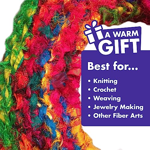 DARN GOOD YARN Recycled Sari Silk Ribbon Yarn Tibet Jewels Dyeable 100 Grams, 50 Yards, 1 Skein Handmade one of a Kind - color: Tibet Jewels
