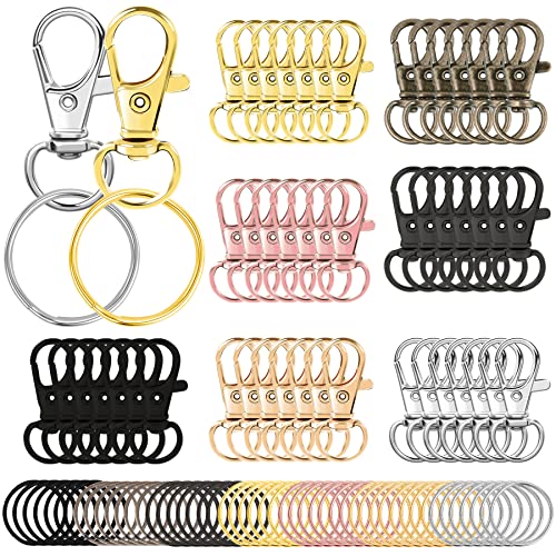 AUGSUN 100PCS Swivel Clasps Lanyard Snap Hooks with Key Rings, Key Chain Clip Hooks Lobster Claw Clasps for Keychains Jewelry DIY Crafts (Multicolor) - color: Multicolor