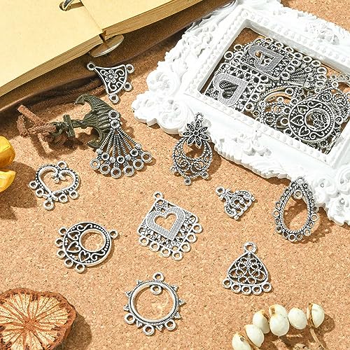 KitBeads 60pcs 10 Styles Chandelier Connector Charms Tinetan Chandelier Earring Components Hollow Vintage Filigree Charms for Jewelry Making