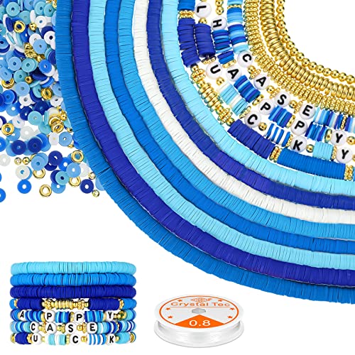 Ferraycle 5700 Pcs Fall Halloween Clay Beads Set Christmas Clay Beads Holiday DIY Jewelry Making Kits for Bracelet Necklace Earring(Blue Series) - color: Blue Series