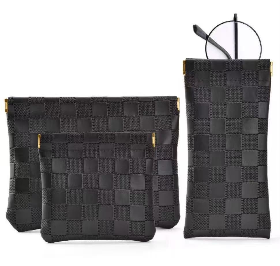 3PCS Small Makeup Bag for Purse，Waterproof Leather Portable Mini Makeup Bag,Snap Closure Organizer Pouch for Coin Cards Jewelry Lipstick Cosmetic Accessories，Small Travel Kit Storage Pouch - color: Black