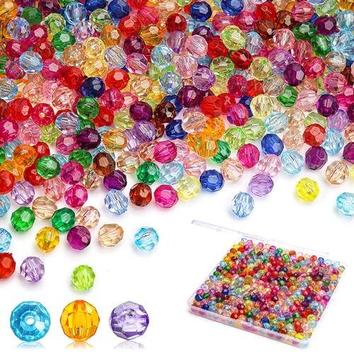 BONNY BOXX 1000pcs 6mm Acrylic Faceted Round Crystal Beads Mixed Colors Loose Spacer Craft Beads for DIY Bracelet Necklace Earring Keychain Jewelry Making Bags Decoration - color: Round-Mixed Colors, size: 6MM