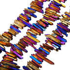 rockcloud Natural Rock Crystal Points Titanium Coated Clear Quartz Sticks Spikes Top Drilled 15 inch Strand,Purple - color: #24-Purple(Small)