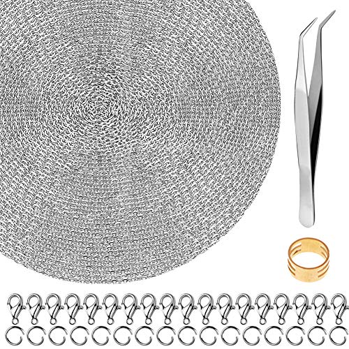 50 Feet Stainless Steel Chains for Jewelry Making, Anezus Jewelry Chain Bulk Small Metal Chains with 100 Jump Rings 30 Lobster Clasps for Necklace Making Bracelet DIY - size: 2mm
