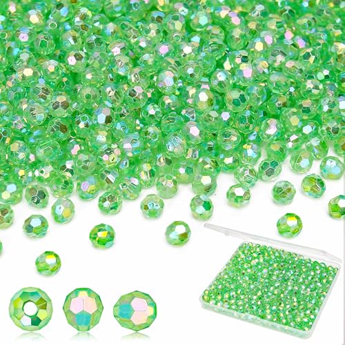 BONNY BOXX 1000pcs 6mm Acrylic Faceted Round Crystal Beads Transparent Green AB Loose Spacer Craft Beads for DIY Bracelet Necklace Earring Keychain Jewelry Making Bags Decoration - color: Transparent Green AB, size: 6MM
