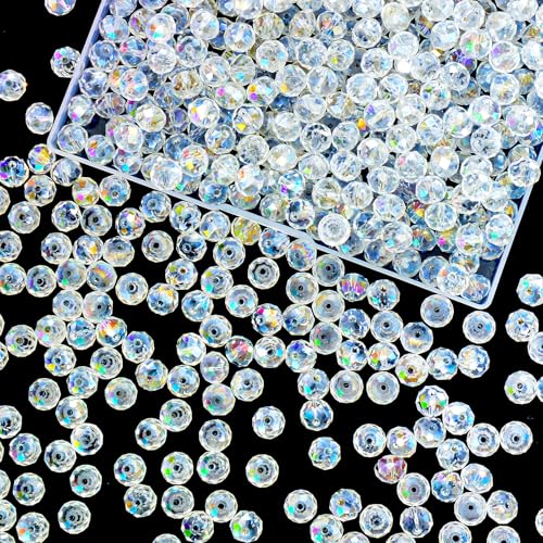 220Pcs 10mm Crystal Glass Beads for Jewelry Making Beads for Bracelets Necklace Pendants Making Supplies(White AB Color) - color: White AB, size: 10mm 220pcs