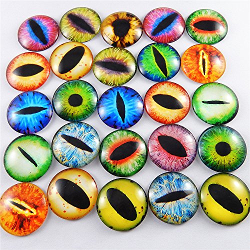 Julie Wang 20PCS 1.18inches Mixed Style Dragon Eyes Flatback Round time gem cover Glass Cabochon Dome for Jewelry Cameo Pendant DIY Finding 30mm - size: 30MM-20PCS