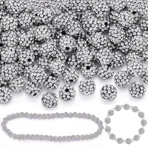 100 Pcs Black White Rhinestone Beads for Jewelry Making, Sparkle Crystal Clay Christmas for Bracelet Baseball Necklace Earring Crafting and DIY, Shiny Round Shamballa Disco Ball Beads Bulk - color: Black White, size: 100 pcs