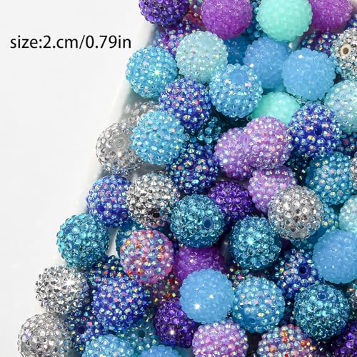 20mm Rhinestone Beads 20pcs Chunky Bubblegum Beads Beadable Pen Beads Shine Disco Ball Beads Jumbo Plastic Beads for Necklace Jewelry Bracelets DIY Crafts Making (bluepurple) - color: bluepurple