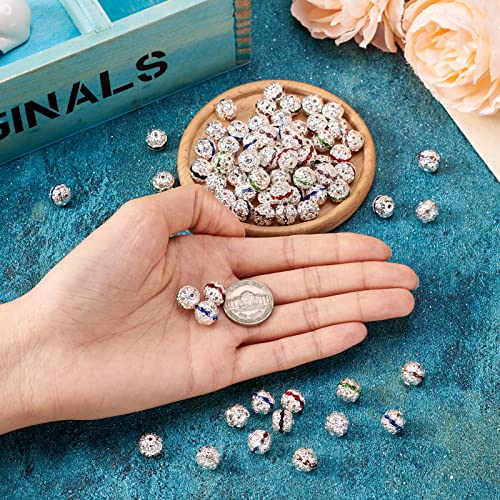 Craftdady 100pcs Alloy Rhinestone Disco Ball Rondelle Loose Spacer Beads 10mm Round Hollow Crystal Rhinestone Bracelet Connector Beads for Necklace Earring Jewelry Craft - color: Mixed Color-10mm