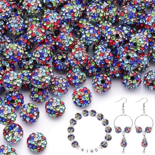 200pcs 10mm Black Mixed Rhinestone Beads for Jewelry Making, Shiny Round Shamballa Disco Ball Beads, Sparkle Crystal Clay Christmas for Bracelet Baseball Necklace Earring Crafting and DIY - color: Black Mixed, size: 10mm/200pcs