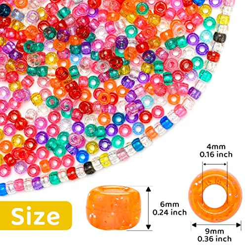 1200pcs Pony Beads Bulk – Glitter Orange 6x9mm Plastic Craft Beads for Bracelets, Jewelry, Hair Braiding & DIY Projects - color: Glitter Orange
