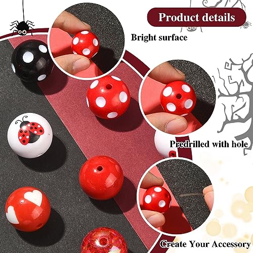 DanLingJewelry 50pcs 20mm Ladybug Acrylic Beads - Red, Black, Heart Dot Printed for DIY Craft Jewelry Making - color: 50pcs - ladybug