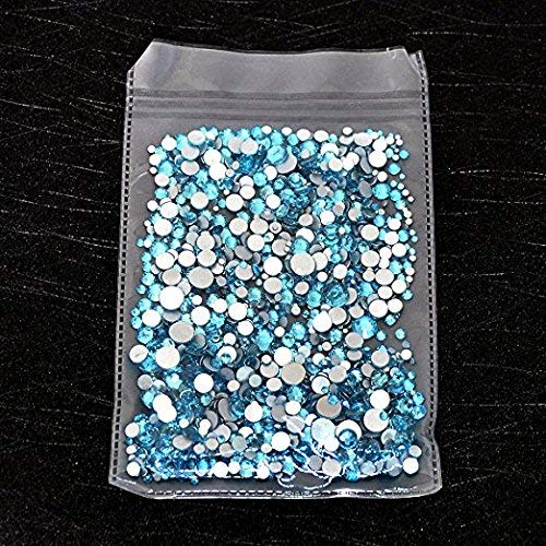 AD Beads 1440 Pieces Mixed Size Glue on Quality Glass Flatback Rhinestones Round Crystal Gems (05 Aquamarine) - color: Aquamarine 05