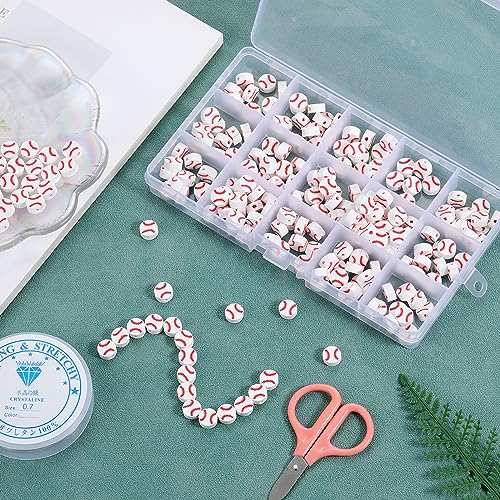 100pcs Baseball Spacer Loose Beads Sports Ball Polymer Clay Beads DIY Jewelry Making for Earring Bracelet Necklace Key Chains Craft Accessories (Baseball) - color: Baseball