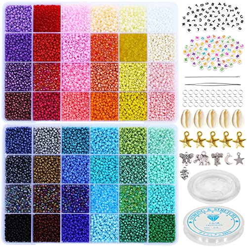 Size 8/0, 3mm Glass Seed Beads for Bracelet Jewelry Making, 15800+pcs 48 Colors Assortments for Making Necklace Earring - color: 48 Colors-8/0, size: 3mm