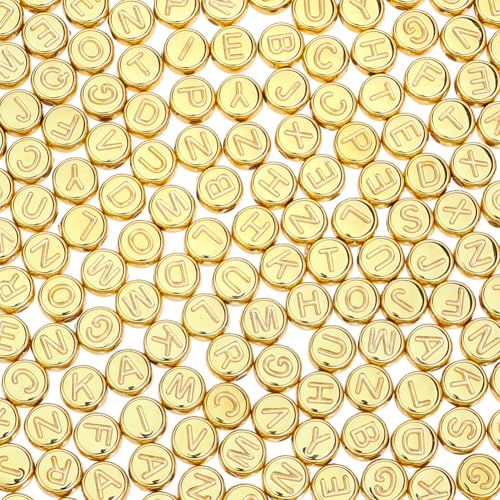 1000Pcs Plastic Letter Beads Horizontal Hole Flat Round Disc Letters Spacers Bead Alphabet Pattern Loose Beads for Bracelets Necklace Earrings Jewelry Making DIY Craft Golden - color: Golden