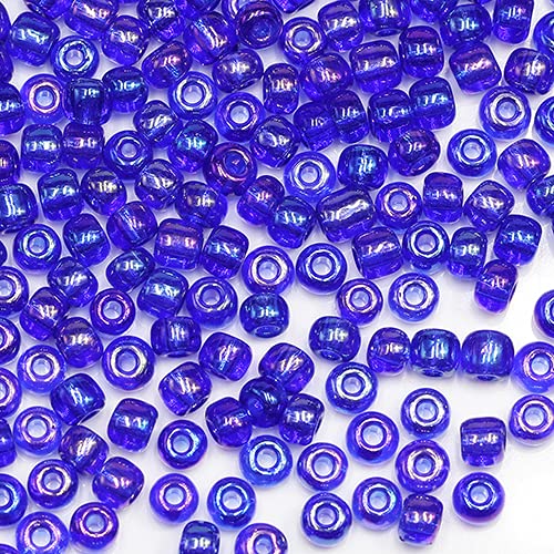 Dark Blue Transparent Colorful Beads Size 6/0 Crafts Glass Seed Beads 4mm for Jewelry Making (Total About 100g About 1200pcs) - color: Dark Blue Transparent Colorful