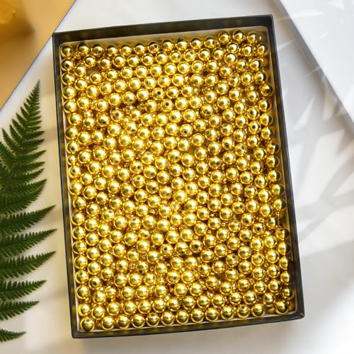 Laopottbeads 800 Pcs Gold 8MM Beads for Jewelry Making Round Beads DIY Kit for Bracelets, Earrings, Necklaces & Anklets - color: Golden, size: 8 mm, 800 pcs