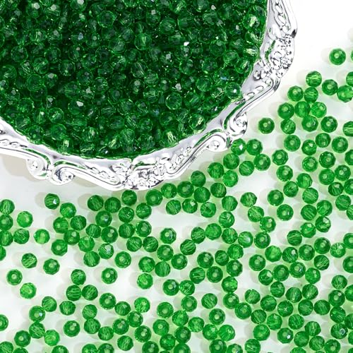 1000PCS 4mm Round Crystal Glass Beads Faceted Spacer Beads Bulk for Jewelry Making Bracelets Necklace Earring Pendants Craft (Grass Green) - color: Grass Green, size: 4mm