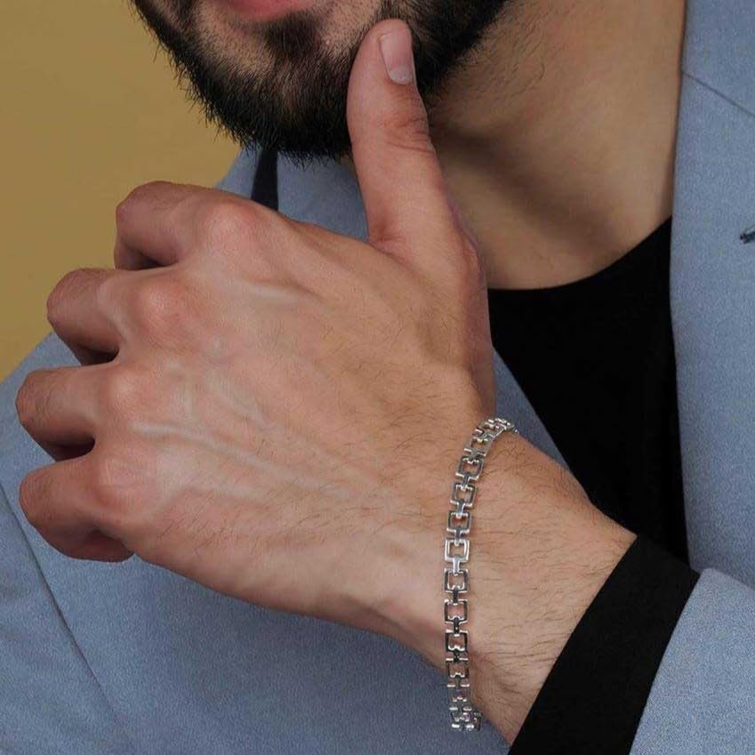 LeCalla Handmade Sterling Silver Mens Bracelets | Solid Italian 925 Chain Bracelets | Classic Designs Chain Bracelets for Men | Men's Silver Bracelet Gift for Dad, Boyfriend, Son - style: 8.5" Open Square Link
