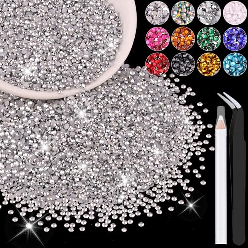 5000PCS 3mm Resin Rhinestones in Bulk (Silver), Bedazzling Flatback Crystals for Crafts DIY Nail Decoration, Gems Charms for Tumbler Shoes Clothing Fabric with Pickup Pen and Tweezers - color: A03 Resin Rhinestones (Silver), size: 3mm