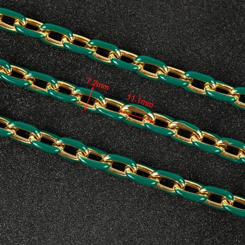 UMAOKANG 6.6 Feet Gold Plated Stainless Steel Chain Green Enamel Paperclip Jewelry Chain Roll Oil Drip Decoration Craft Chains Bulk - color: Green