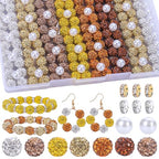 AIPRIDY Jewelry Making Beads Set, 300 PCS 10mm Rhinestone Clay Beads, 8mm Mixed Color Spacer Beads with Pearl and Floral Beads for DIY Jewelry Making (White + Yellow Series) - color: White + Yellow Series
