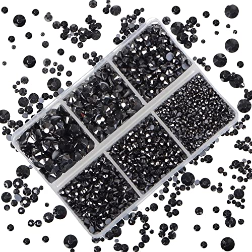 4000Pcs Mixed Size Hot Fix Round Crystals Gems Glass Stones Hotfix Flat Back Rhinestones (Hematite Black) - color: Hematite Black, size: 4000 Count (Pack of 1)
