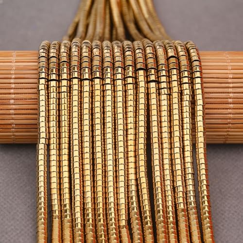 BONNY BOXX 150PCs Natural Gold Hematite Spacer Beads, Loose Semi Precious Flat Round Gemstone Heishi Disc Stone Beads for Beading Jewelry Making 4mm*2mm - color: Gold Hematite, size: 4MM*2MM