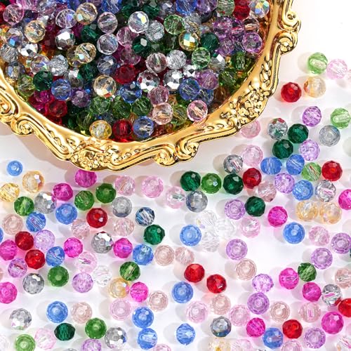 500PCS 6mm Round Crystal Glass Beads Faceted Spacer Beads Bulk for Jewelry Making Bracelets Necklace Earring Pendants Craft (Mixed Colors) - color: Mixed colors, size: 6mm