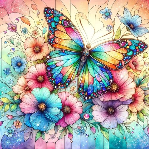 EIBEILI Diamond Painting Kits for Adults, Butterfly Flower 5D Diamond Art Kits for Beginner DIY Full Drill Diamond Dots Crystal Craft Kits for Home Wall Decor Gifts(12X12 Inch/Butterfly) - color: Butterfly-5