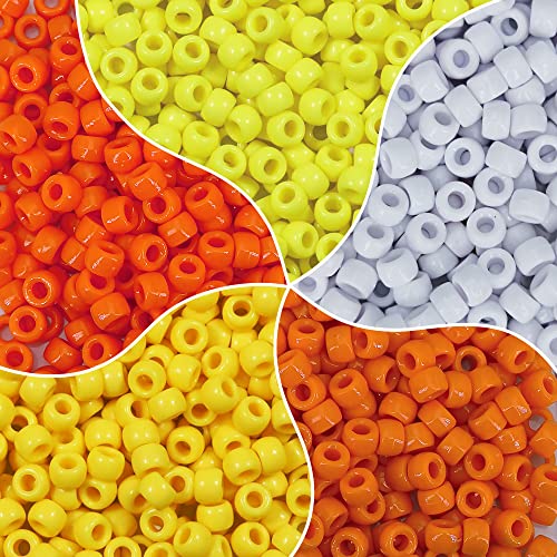MIIIM 1000PCS 6x9mm Pony Beads Bulk, 5 Styles Yellow Pony Beads for Bracelets Making Kit, Kandi, Hair Braids Crafts for Jewelry Making (Yellow) - color: Yellow