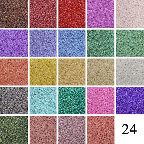 INSPIRELLE Uniform 120 Gram 12/0 (2mm) Cylinder Glass Seed Beads for Craft Jewelry Making, 24 Matte Transparent AB Colors - color: 24x Matte Transparent AB