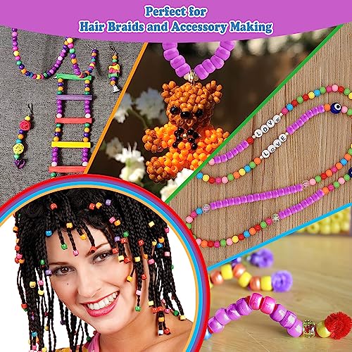 QPIXVB Pony Beads, 1100pcs, Plastic, Small, Barrel Shaped, Purple, for Jewelry Making, Hair Braids, Crafts - color: purple beads