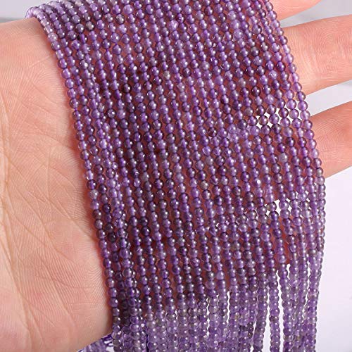 Natural Stone Beads Round Amethyst Stone Charms for Jewelry Making DIY Bracelet Necklace (3mm) 2 Strands - color: Amethyst, size: 3mm