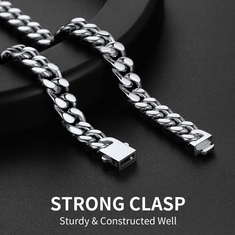 ChainsHouse Stainless Steel Mens Cuban Link Chain, Black/ 18K Gold Plated Miami Cuban Chain Necklace, 5mm/7mm/9mm/12mm/14mm Width, No Tarnish& Durable Hip Hop Mens Jewelry, 18"-30", Send Gift Box - color: a. 9mm width-steel, size: 18 inches