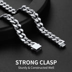 ChainsHouse Stainless Steel Mens Cuban Link Chain, Black/ 18K Gold Plated Miami Cuban Chain Necklace, 5mm/7mm/9mm/12mm/14mm Width, No Tarnish& Durable Hip Hop Mens Jewelry, 18"-30", Send Gift Box - color: a. 9mm width-steel, size: 22 inches