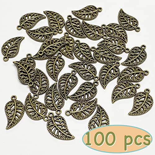 Heather's cf Four Leaf Clover Silver Leaf Beads 100-150 Pcs Leaves Craft Antique Leaf Charms for Crafting Leaf Pendant Charm for Necklace Bracelet Earring Making Fall Leaf Beads Set - color: Brass Filigree Leaf