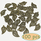 Heather's cf Four Leaf Clover Silver Leaf Beads 100-150 Pcs Leaves Craft Antique Leaf Charms for Crafting Leaf Pendant Charm for Necklace Bracelet Earring Making Fall Leaf Beads Set - color: Brass Filigree Leaf