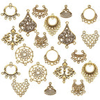 SUNNYCLUE 1 Box 10 Styles Chandelier Connector Charms Component Links Alloy Hollow Filigree Pendants Flat Round Teardrop Triangle Shape for Jewelry Making Earring Supplies,Antique Gold - color: 40pcs 10 Styles Antique Golden