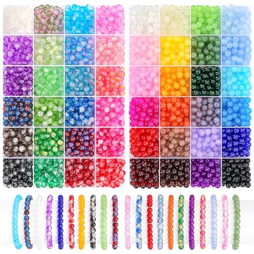 BONNY BOXX 2880 PCs 6mm Round Glass Beads for Jewelry Making, Bulk Crystal Beads in 48 Assorted Colors, Crackle Glass Beads for Bracelets, Necklaces, Earrings, Jewelry Design & DIY Art Projects - color: Glass Beads Set - 6MM