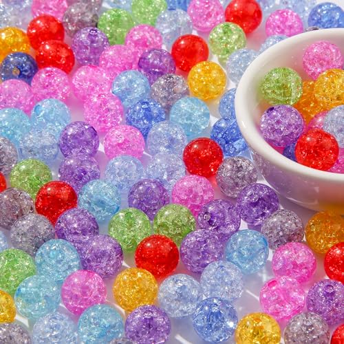 10mm Acrylic Beads Ab Color Beads Acrylic Beads Assorted Colors Round Bubble Beads for DIY Craft Jewelry Necklace Making (Crack-1) - color: crack-1