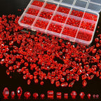 1500 Pcs Crystal Glass Beads for Jewelry Making – 12 Styles Bicone, Rondelle, Cube, Teardrop & 3mm Spacer Beads, DIY Bracelet Necklace Earring Craft Kit with Organizer Box(Red) - color: Red