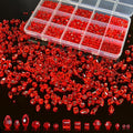 1500 Pcs Crystal Glass Beads for Jewelry Making – 12 Styles Bicone, Rondelle, Cube, Teardrop & 3mm Spacer Beads, DIY Bracelet Necklace Earring Craft Kit with Organizer Box(Red) - color: Red
