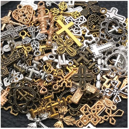 WOCRAFT 100pcs Cross Charms for Jewelry Making Assorted Jewelry Bangle Bracelet Charms Wholesale Mixed Bulk Metal Earring Charms for DIY Necklace Keychain Craft Supplies (SN910) - color: Cross Charms