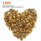 Jdesun 120g Bead Caps with A Clear Storage Box, Tibetan Gold Beads Spacers Jewelry Findings Accessories for Jewelry Making 300-350 Pieces - color: Gold