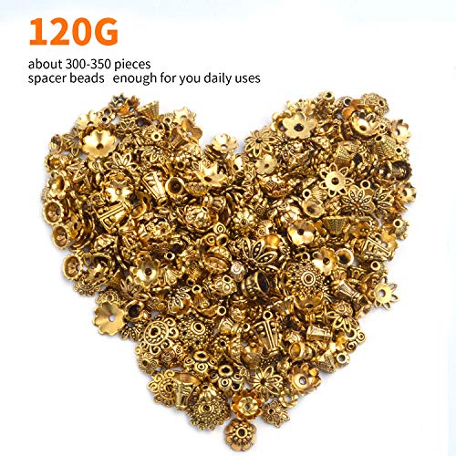 Jdesun 120g Bead Caps with A Clear Storage Box, Tibetan Gold Beads Spacers Jewelry Findings Accessories for Jewelry Making 300-350 Pieces - color: Gold