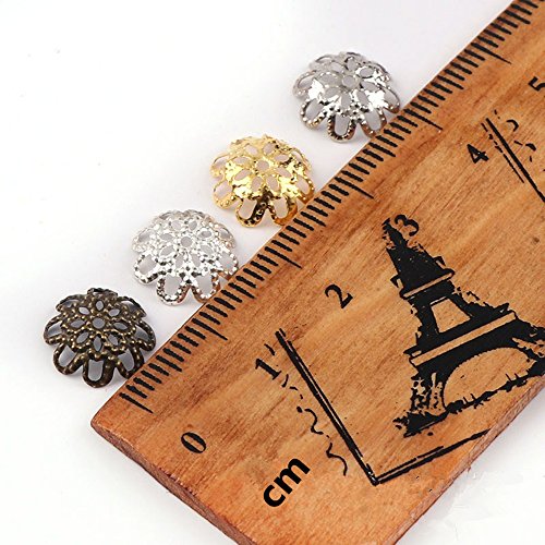 500PCS 10mm Gold Tone Flower Bead Caps Hollow Flower Bead Caps for Jewelry Making (Antique Bronze) - color: antique bronze